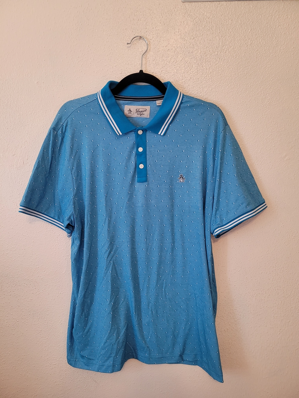 Original Penguin by Munsingwear Men's Blue Geometric Polo Shirt Large